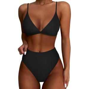 imageSUUKSESS Women High Waisted High Cut Bikini Set Sexy Triangle Two Piece Swimsuits1 Black