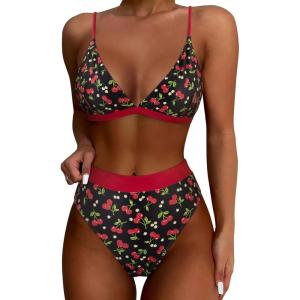 imageSUUKSESS Women High Waisted High Cut Bikini Set Sexy Triangle Two Piece Swimsuits1 Black Cherry
