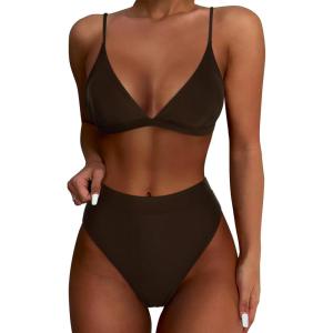 imageSUUKSESS Women High Waisted High Cut Bikini Set Sexy Triangle Two Piece Swimsuits1 Deep Brown