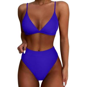 imageSUUKSESS Women High Waisted High Cut Bikini Set Sexy Triangle Two Piece Swimsuits1 Royal Blue