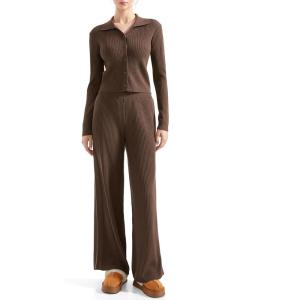 imageSUUKSESS Women Knit Long Sleeve Lounge Sets Ribbed Matching Comfy Two Piece SetsBrown
