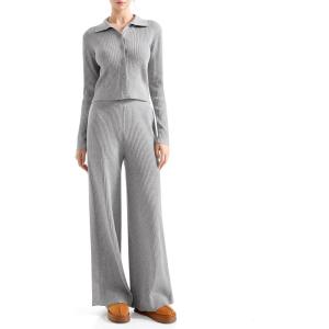 imageSUUKSESS Women Knit Long Sleeve Lounge Sets Ribbed Matching Comfy Two Piece SetsGrey