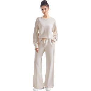 imageSUUKSESS Women Modal Fall 2 piece outfits Oversized Sweatshirt Wide Leg PantsApricot