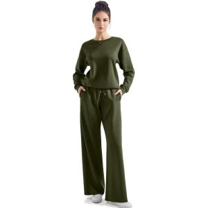 imageSUUKSESS Women Modal Fall 2 piece outfits Oversized Sweatshirt Wide Leg PantsArmy Green