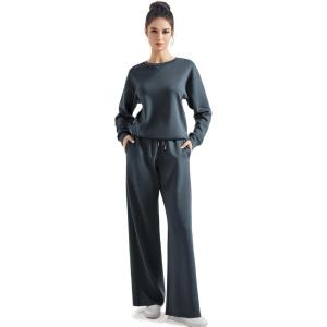 imageSUUKSESS Women Modal Fall 2 piece outfits Oversized Sweatshirt Wide Leg PantsGrey Blue