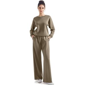 imageSUUKSESS Women Modal Fall 2 piece outfits Oversized Sweatshirt Wide Leg PantsKhaki