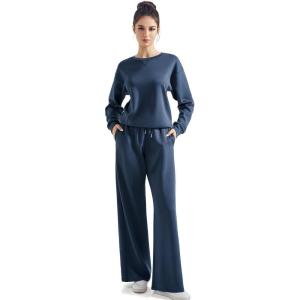 imageSUUKSESS Women Modal Fall 2 piece outfits Oversized Sweatshirt Wide Leg PantsNavy Blue