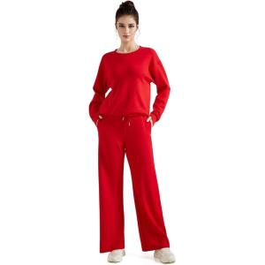 imageSUUKSESS Women Modal Fall 2 piece outfits Oversized Sweatshirt Wide Leg PantsRed