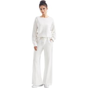 imageSUUKSESS Women Modal Fall 2 piece outfits Oversized Sweatshirt Wide Leg PantsWhite