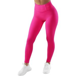 imageSUUKSESS Women No Front Seam Buttery Soft Leggings Ruched High Waist Yoga Pants54 Recycled Hot Pink