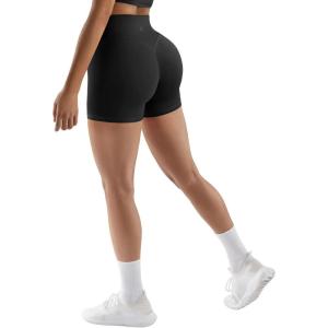 imageSUUKSESS Women No Front Seam Buttery Soft Workout Shorts Ruched High Waisted Tummy Control Gym Shorts1 Recycled Black