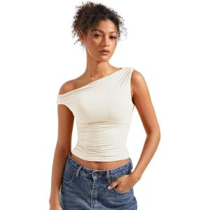 imageSUUKSESS Women Off Shoulder Tops Sleeveless Shirts Y2K Going Out Crop Tank TopWhite