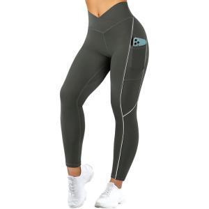 imageSUUKSESS Women Reflective High Waisted Running Leggings with Pockets Yoga Pants35 Army Green