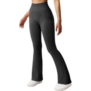 imageSUUKSESS Women Ribbed Seamless Flare Leggings Bootcut High Waist Yoga Pants1 Black