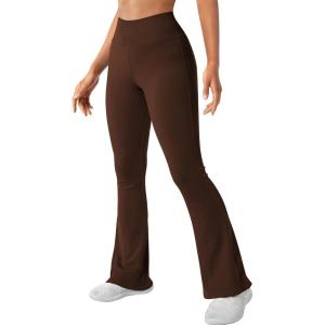 imageSUUKSESS Women Ribbed Seamless Flare Leggings Bootcut High Waist Yoga Pants1 Dark Brown