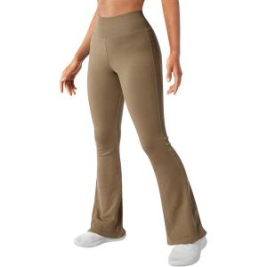 imageSUUKSESS Women Ribbed Seamless Flare Leggings Bootcut High Waist Yoga Pants1 Dark Coffee