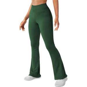 imageSUUKSESS Women Ribbed Seamless Flare Leggings Bootcut High Waist Yoga Pants1 Green