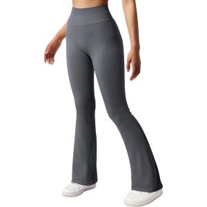 imageSUUKSESS Women Ribbed Seamless Flare Leggings Bootcut High Waist Yoga Pants1 Grey