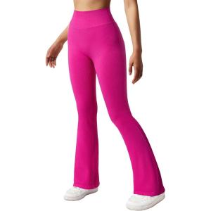 imageSUUKSESS Women Ribbed Seamless Flare Leggings Bootcut High Waist Yoga Pants1 Hot Pink