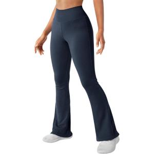 imageSUUKSESS Women Ribbed Seamless Flare Leggings Bootcut High Waist Yoga Pants1 Navy Blue