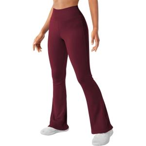 imageSUUKSESS Women Ribbed Seamless Flare Leggings Bootcut High Waist Yoga Pants1 Wine Red