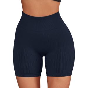 imageSUUKSESS Women Ribbed Seamless Leggings High Waisted Workout Gym Yoga Pants17 Shorts Dark Blue