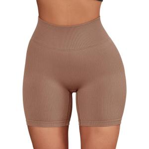 imageSUUKSESS Women Ribbed Seamless Leggings High Waisted Workout Gym Yoga Pants17 Shorts Khaki