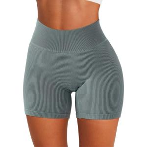imageSUUKSESS Women Ribbed Seamless Leggings High Waisted Workout Gym Yoga Pants17 Shorts Light Green