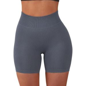 imageSUUKSESS Women Ribbed Seamless Leggings High Waisted Workout Gym Yoga Pants17 Shorts Navy Blue
