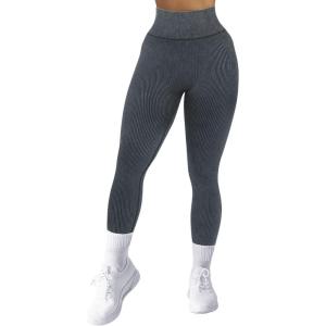 imageSUUKSESS Women Ribbed Seamless Leggings High Waisted Workout Gym Yoga Pants18 Acid Wash Blue