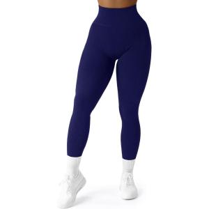 imageSUUKSESS Women Ribbed Seamless Leggings High Waisted Workout Gym Yoga Pants18 Dark Blue