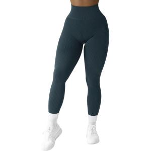 imageSUUKSESS Women Ribbed Seamless Leggings High Waisted Workout Gym Yoga Pants18 Deep Green