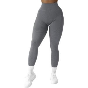 imageSUUKSESS Women Ribbed Seamless Leggings High Waisted Workout Gym Yoga Pants18 Grey