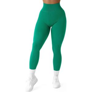 imageSUUKSESS Women Ribbed Seamless Leggings High Waisted Workout Gym Yoga Pants18 Jade Green