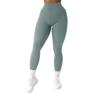 imageSUUKSESS Women Ribbed Seamless Leggings High Waisted Workout Gym Yoga Pants18 Light Green
