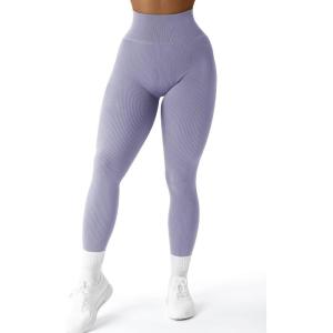 imageSUUKSESS Women Ribbed Seamless Leggings High Waisted Workout Gym Yoga Pants18 Light Purple