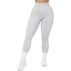 imageSUUKSESS Women Ribbed Seamless Leggings High Waisted Workout Gym Yoga Pants18 Marl Light Grey