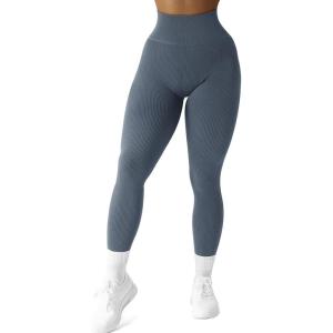 imageSUUKSESS Women Ribbed Seamless Leggings High Waisted Workout Gym Yoga Pants18 Navy Blue