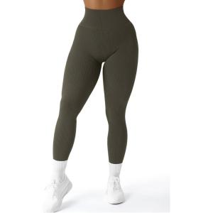 imageSUUKSESS Women Ribbed Seamless Leggings High Waisted Workout Gym Yoga Pants18 Olive Green
