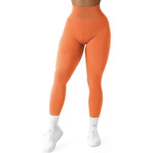 imageSUUKSESS Women Ribbed Seamless Leggings High Waisted Workout Gym Yoga Pants18 Orange