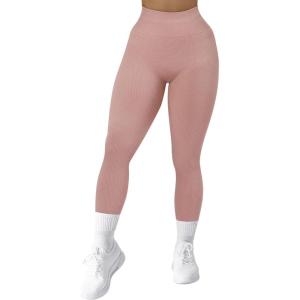 imageSUUKSESS Women Ribbed Seamless Leggings High Waisted Workout Gym Yoga Pants18 Pink
