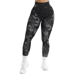 imageSUUKSESS Women Ribbed Seamless Leggings High Waisted Workout Gym Yoga Pants18 Tie Dye Black