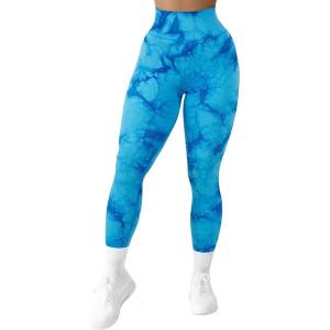 imageSUUKSESS Women Ribbed Seamless Leggings High Waisted Workout Gym Yoga Pants18 Tie Dye Blue
