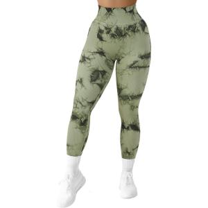 imageSUUKSESS Women Ribbed Seamless Leggings High Waisted Workout Gym Yoga Pants18 Tie Dye Green
