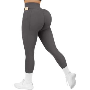 imageSUUKSESS Women Ribbed Seamless Leggings High Waisted Workout Gym Yoga Pants52 Pockets Grey
