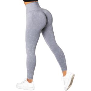 imageSUUKSESS Women Scrunch Butt Lifting Seamless Leggings Booty High Waisted Workout Yoga Pants1 Acid Wash Grey Blue