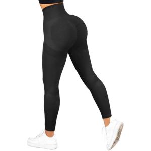 imageSUUKSESS Women Scrunch Butt Lifting Seamless Leggings Booty High Waisted Workout Yoga Pants3 Black