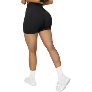 imageSUUKSESS Women Seamless Booty Shorts Butt Lifting High Waisted Workout Shorts3 Black