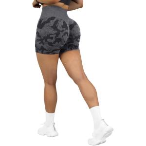 imageSUUKSESS Women Seamless Booty Shorts Butt Lifting High Waisted Workout Shorts3 Camo Black