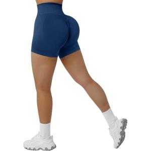 imageSUUKSESS Women Seamless Booty Shorts Butt Lifting High Waisted Workout Shorts3 Dark Blue